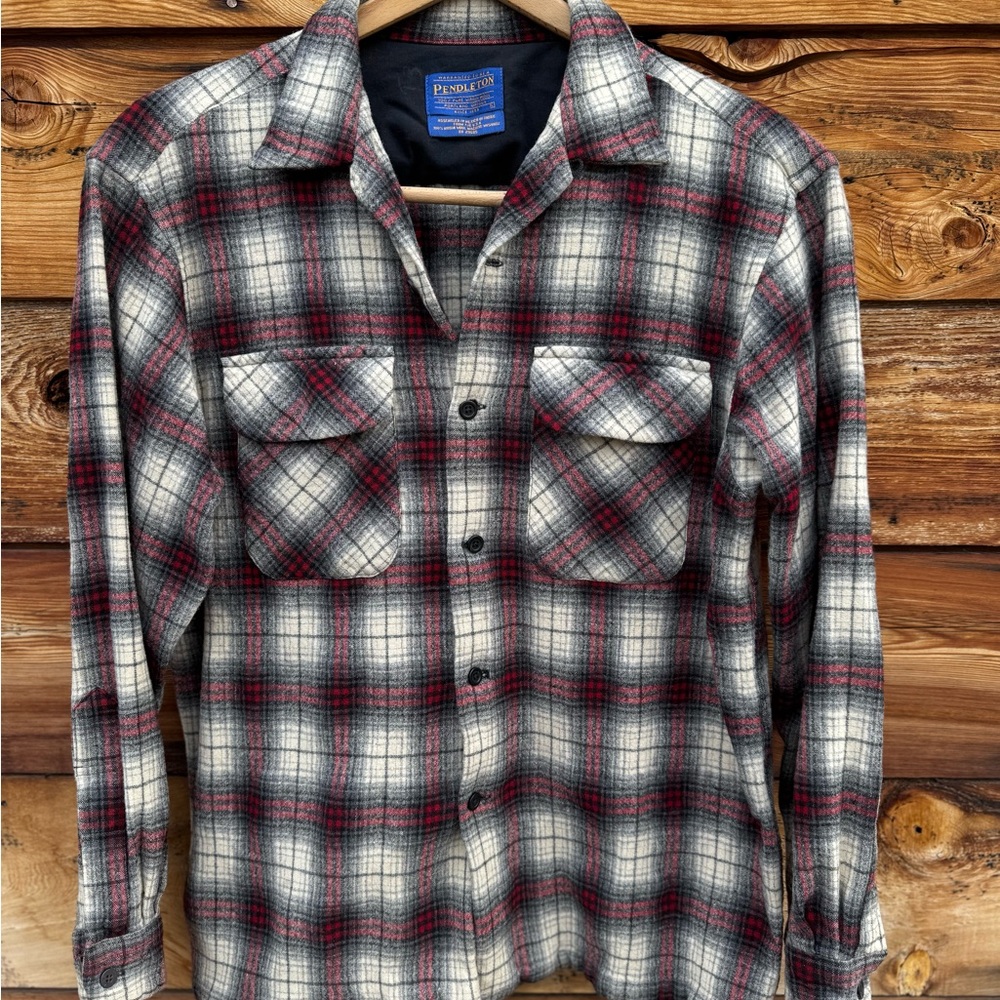 Pendleton Red and Gray Plaid Flannel Shirt. 100% virgin wool.
